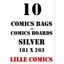 SILVER 10 COMICS BAGS AND 10 COMICS BOARDS.