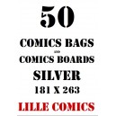 SILVER 50 COMICS BAGS AND 50 COMICS BOARDS.