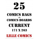 CURRENT 25 COMICS BAGS AND 25 COMICS BOARDS.