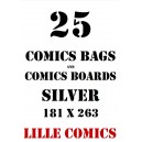 SILVER 25 COMICS BAGS AND 25 COMICS BOARDS.