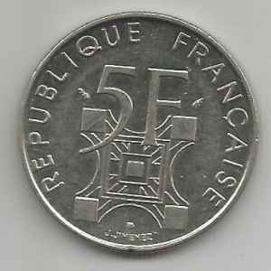 5 FRANCS 1989. TOUR EIFFEL. LILLE COLLECTIONS.