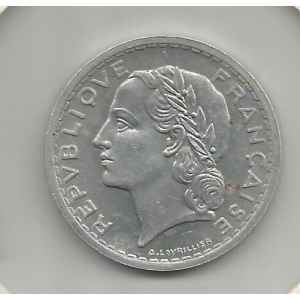 5 FRANCS 1945 C. LAVRILLIER ALUMINIUM. LILLE COLLECTIONS.